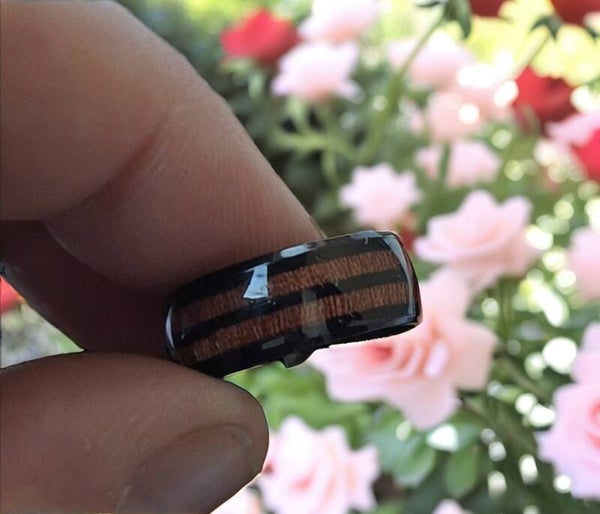 Edelstahl Holz Design Ring Size 17