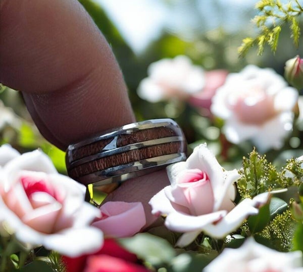 Edelstahl Holz Design Ring Size 18