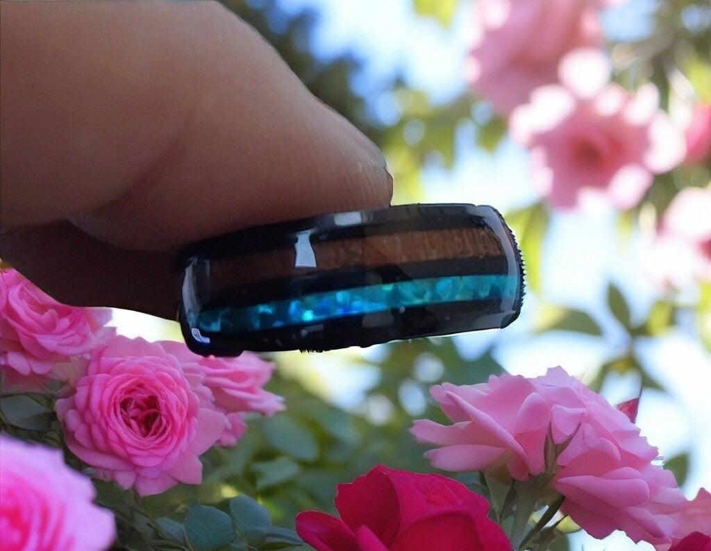 Edelstahl Holz Design Ring Size 19