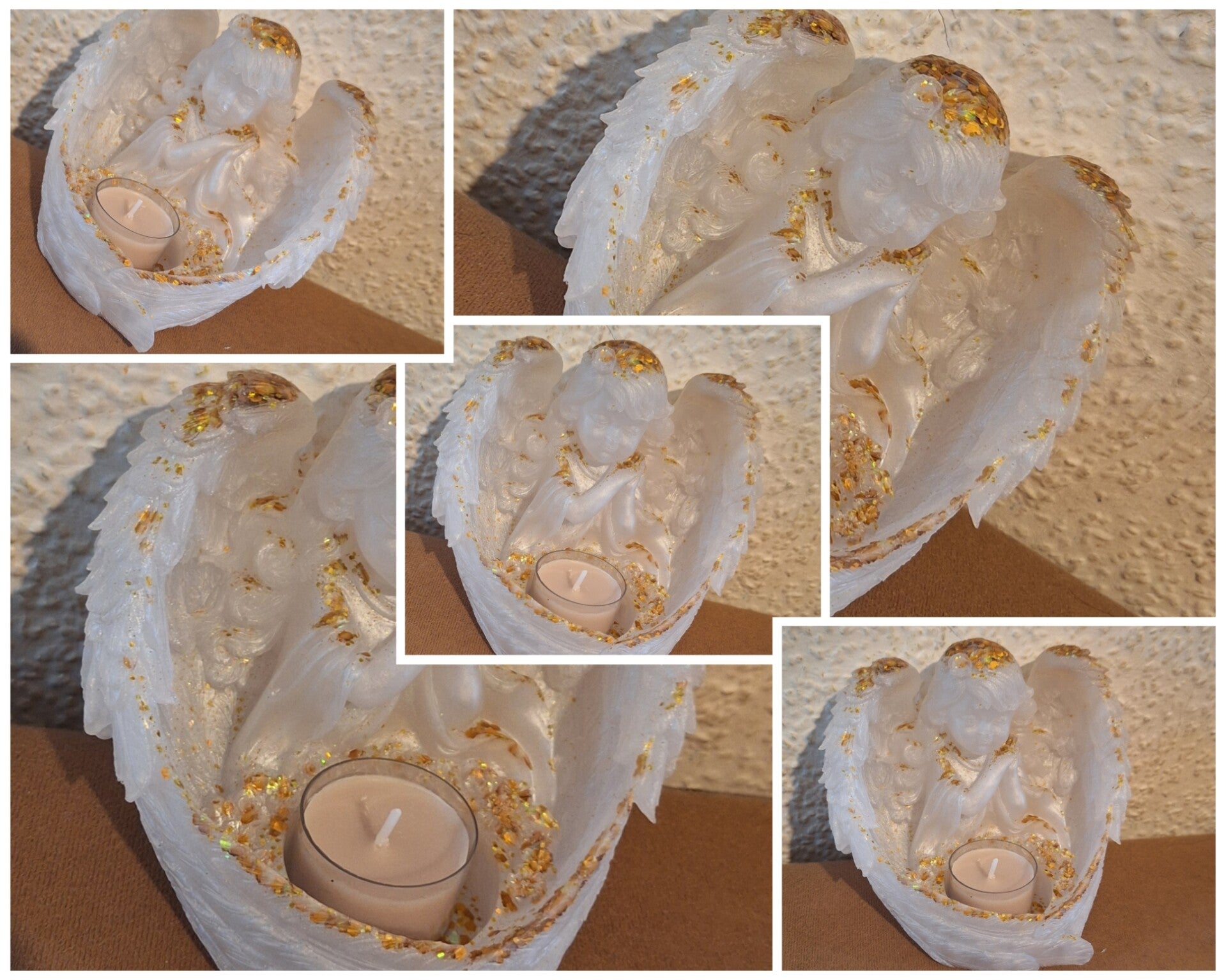 Teelichthalter Engel Weiß/Gold