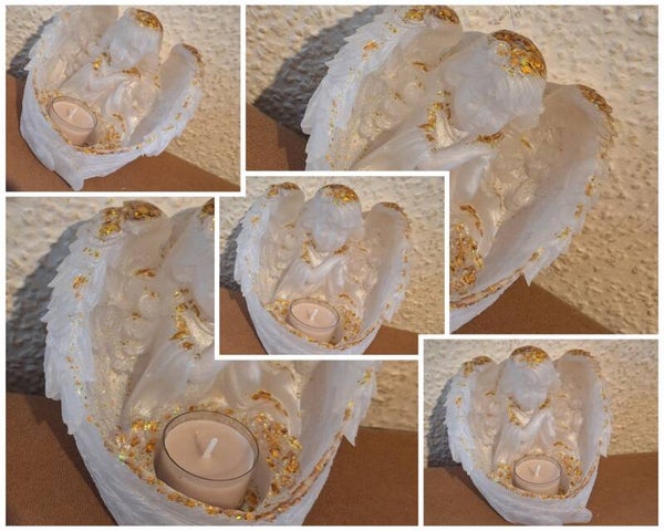 Teelichthalter Weiß/Gold.