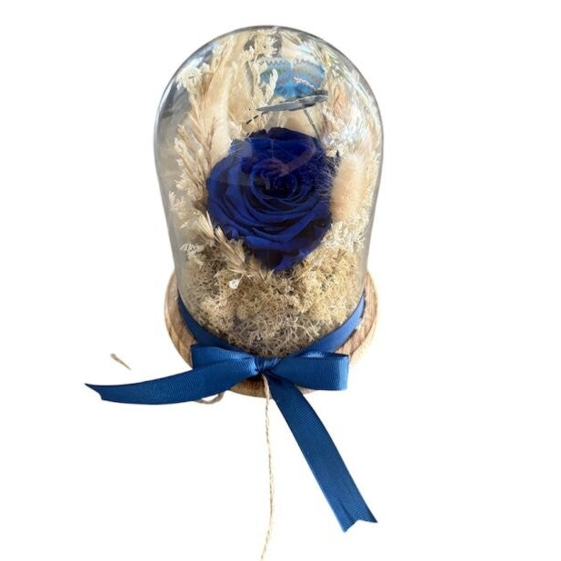 Forever blue rose in a glass dome