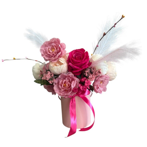 Artificial flowers arrangement in pink colours