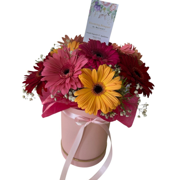 Gerberas in different colours in a box