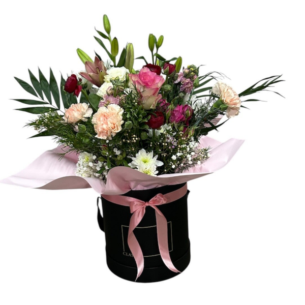 Large box with pink and white flowers