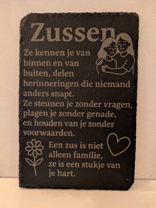 Zussen Bordje leisteen (gegraveerd)