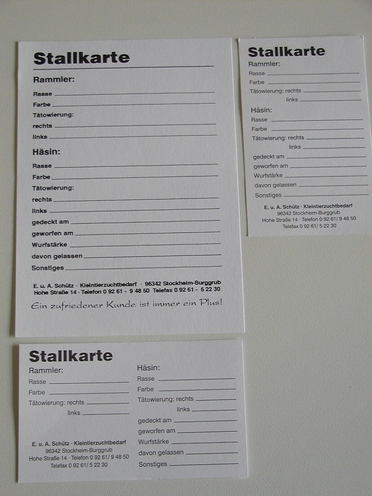 Stallkarten klein quer 25 Stück