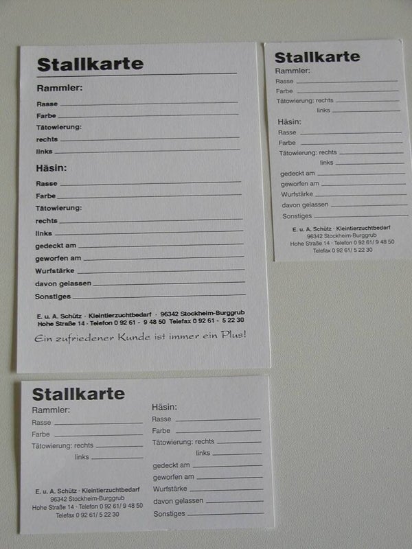 Stallkarten klein quer 25 Stück