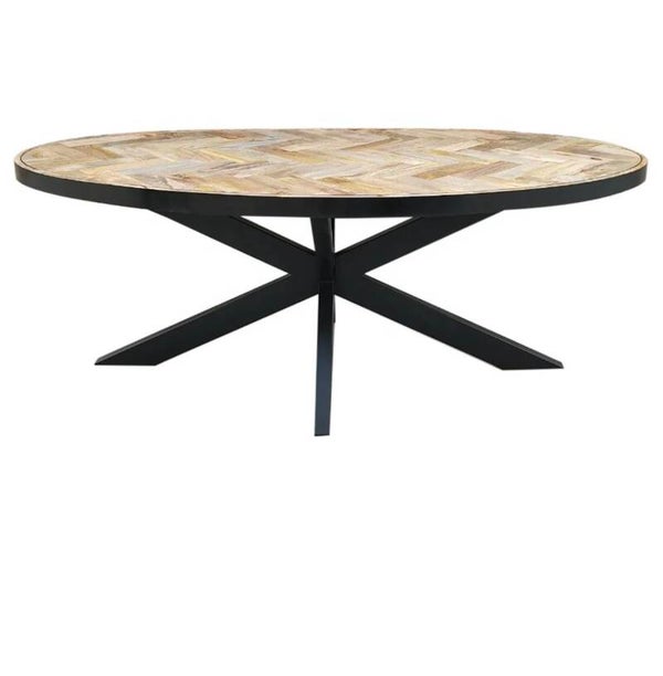 Eettafel Visgraat Ovaal Licht Met Zwarte Rand 260X120X78