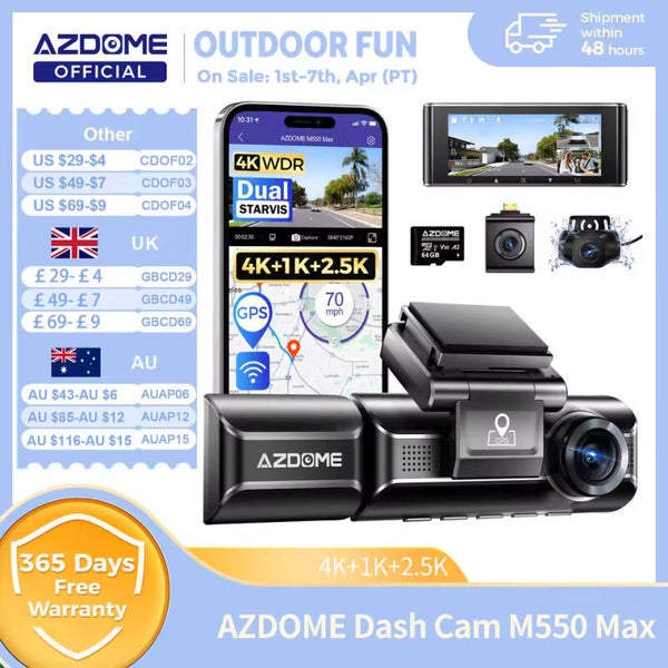 AZDOME M550 Max Dash Cam 4K + 1K + 2,5K Integrierte GPS WiFi 150FOV Auto Kamera 24H Parkplatz Monitor Nachtsicht Dash Cam Für Autos