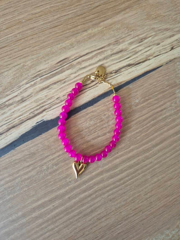 Armband NOOR roze met hart bedel