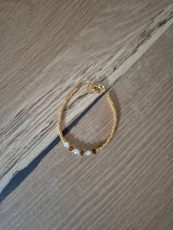 Armband CHLOE roomwit/amber/goud