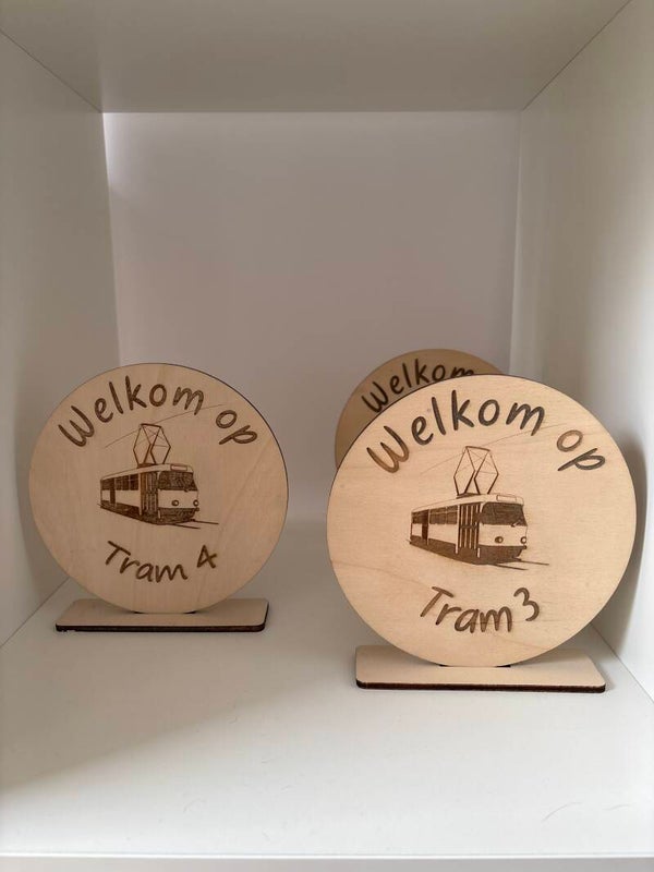 Houten schijf op tram