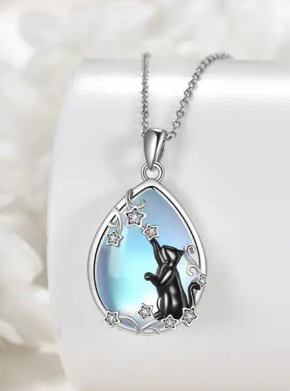 Ketting bedel Kat Maanlichtsteen