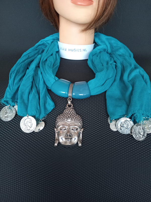 Shawl met bedels turquoise boedha