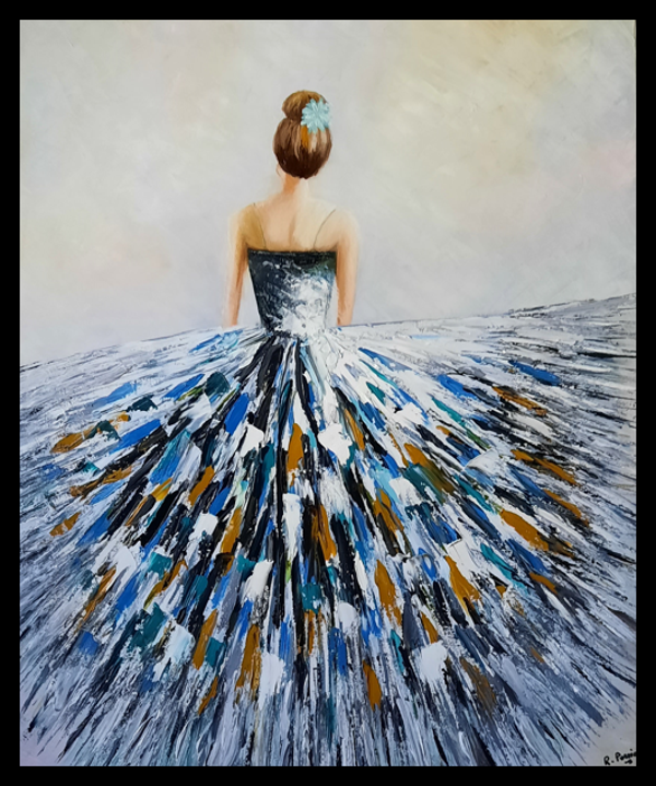 Tableau Abstrait "La danseuse en bleu turquoise " 60 X 70 CM
