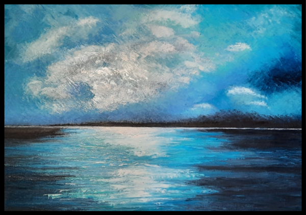 Tableau abstrait 'Marine Bleue"  70 X 50 CM