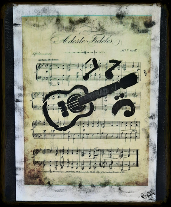 Tableau musique 5 "la guitare" 34 X 30 CM