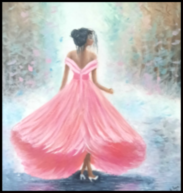"Lady in pink," tableau  en 3D 50 X 50 CM