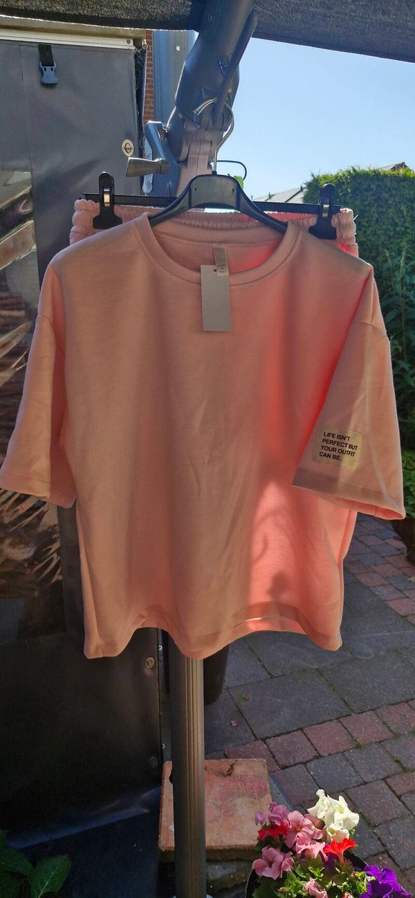 Comfy set met korte broek roze