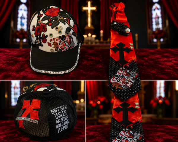 Trucker hat and tie combo
