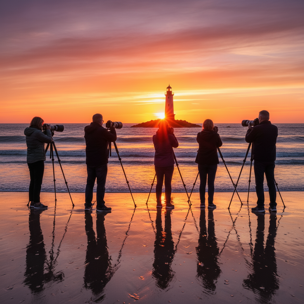 Eine Fotografengruppe bei einem Fotoworkshop