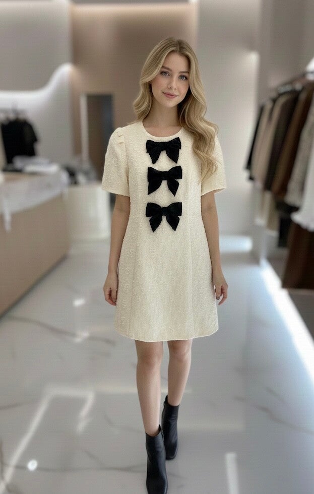 Vestido Beige con lazos