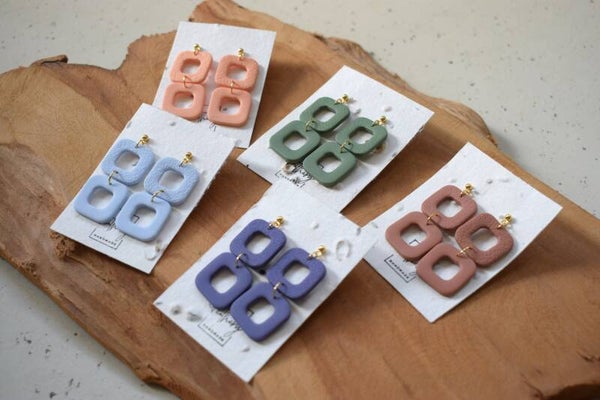 Dubbel square oorbellen