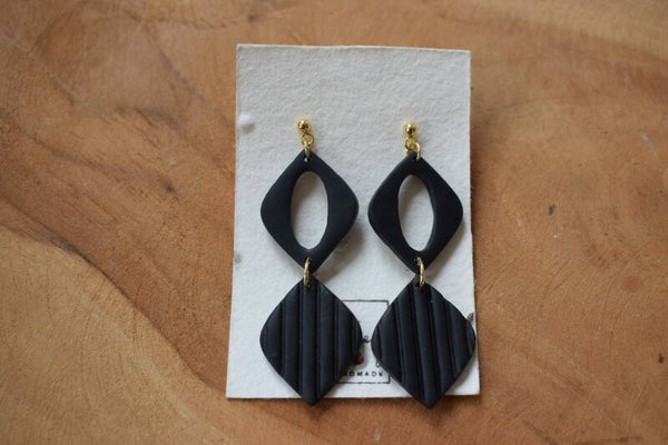 Dubbele ruit oorbellen zwart