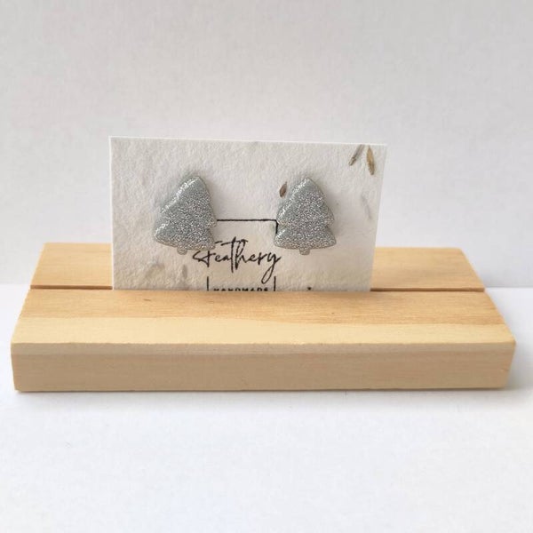 Kerstboom studs - glitter zilver