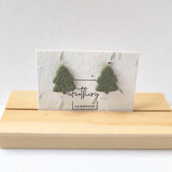 Kerstboom studs - forest green leaves