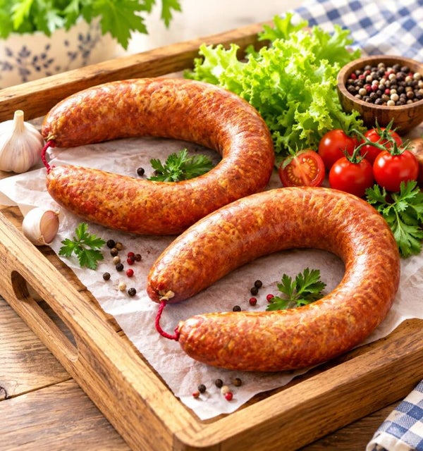 hauschlachtene Bratwurst mit Knoblauch im Ring  2 Stück a 500g