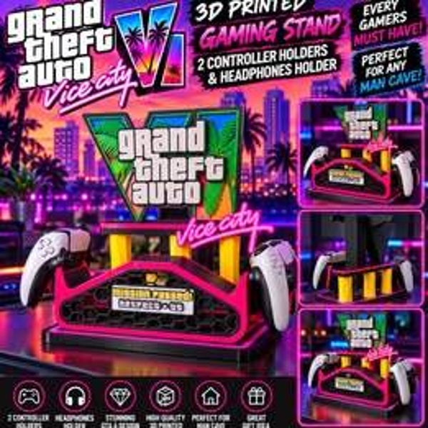 🎮 GTA 6 / Vice City 3D Printed Gaming Stand 🎮