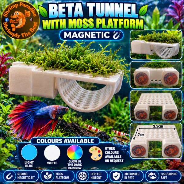 🐟 Magnetic Betta Tunnel with Moss Platform – 3D Printed Aquarium Hideout