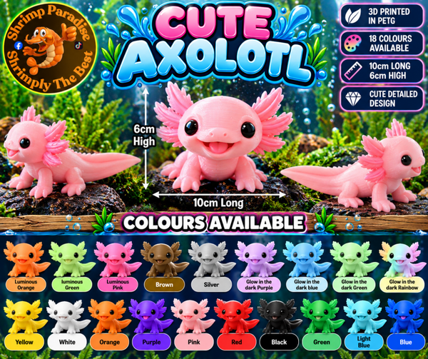 🩷 Cute 3D Printed Axolotl Figure – 10cm – Multiple Colours Available 🩷