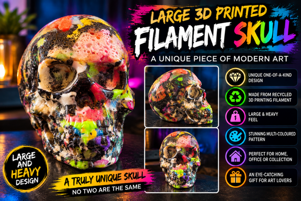 Large 3D Printed Multicoloured Skull Ornament – Unique Heavy Gothic Art Décor