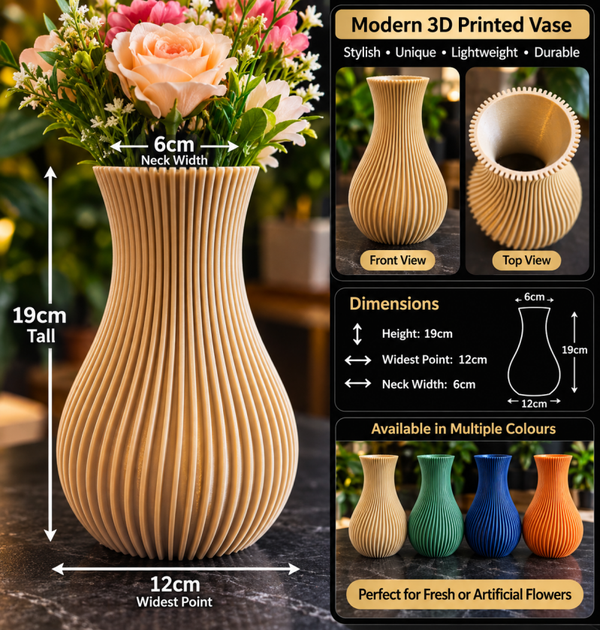 Modern Ribbed 3D Printed Vase – Stylish Decorative Home Décor