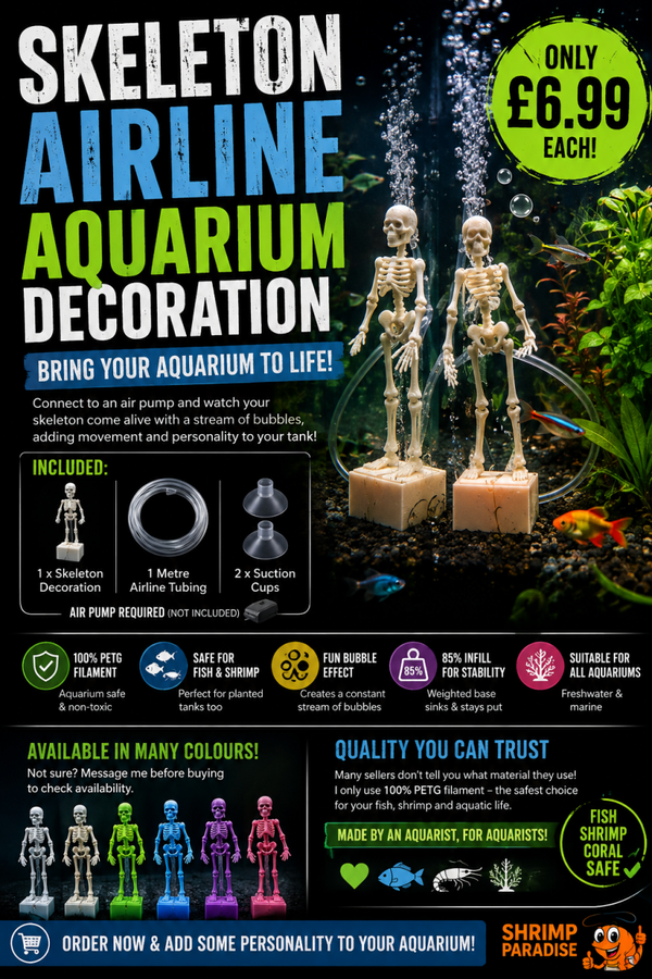 Dancing Skeleton - Aquarium Aerating Decoration + 1M airline/2 suction cups