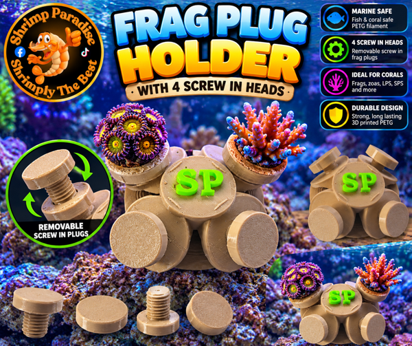 3D Printed Coral Frag Plug Holder 4 Screw-In Heads Marine Aquarium PETG