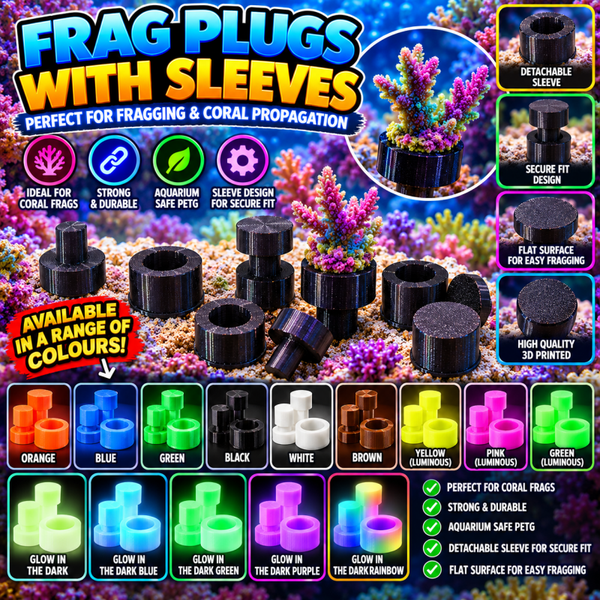 3D Printed Coral Frag Plugs with Sleeves – Aquarium Reef Tank Coral Propagation 5 pack