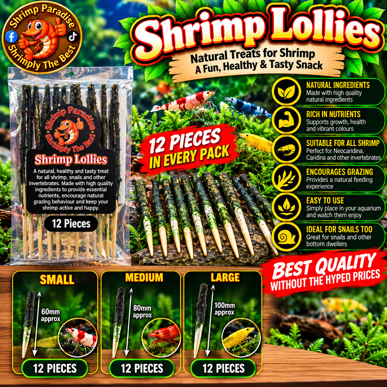 Shrimp Lollies Sticks Small Medium & large