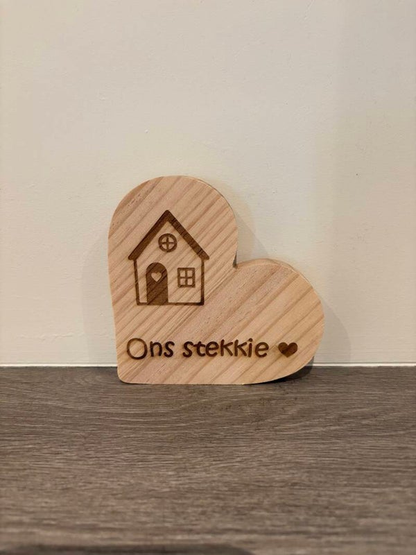 Houten hart met tekst