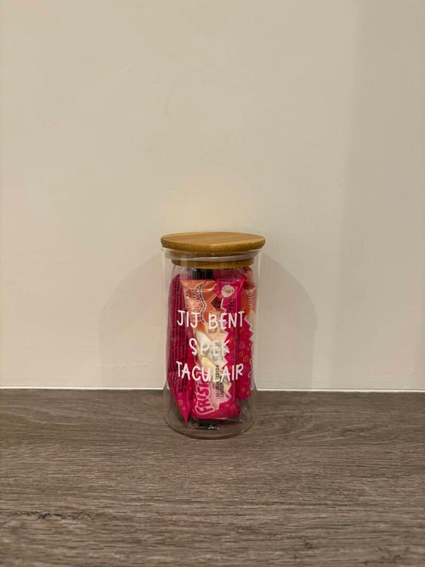 Snoep- en snackpotjes met tekst