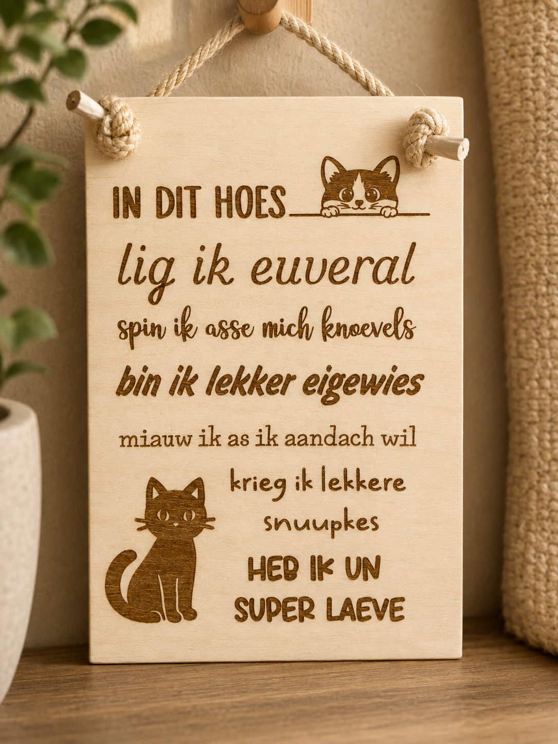 Houten tekstbord hond of kat