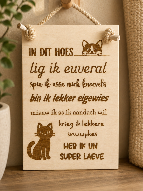 Houten tekstbord hond of kat