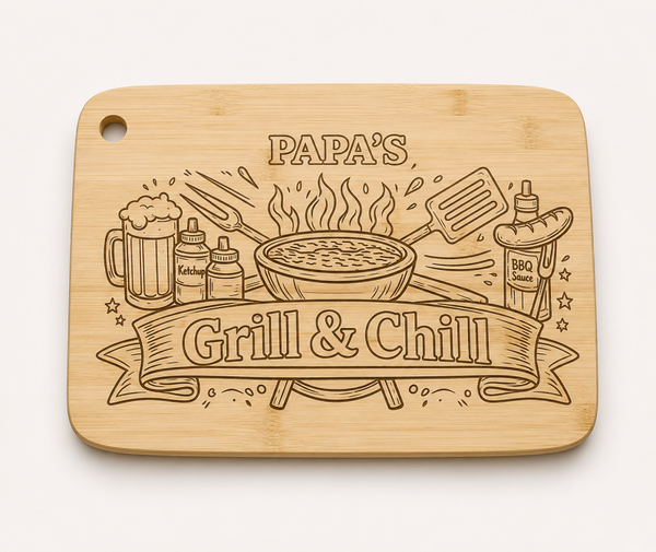 Bamboe BBQ Snijplank – “Papa’s Grill & Chill”