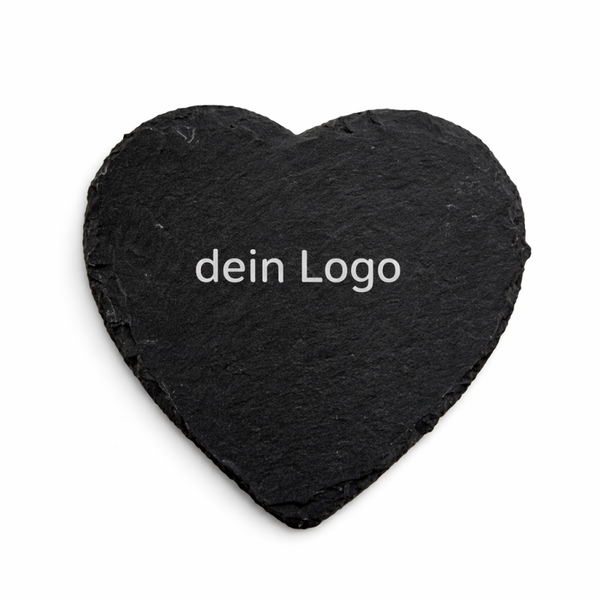 Werbegeschenk Herzförmige Schieferuntersetzer mit individueller Lasergravur – personalisierte Geschenkidee aus Natur-Schiefer