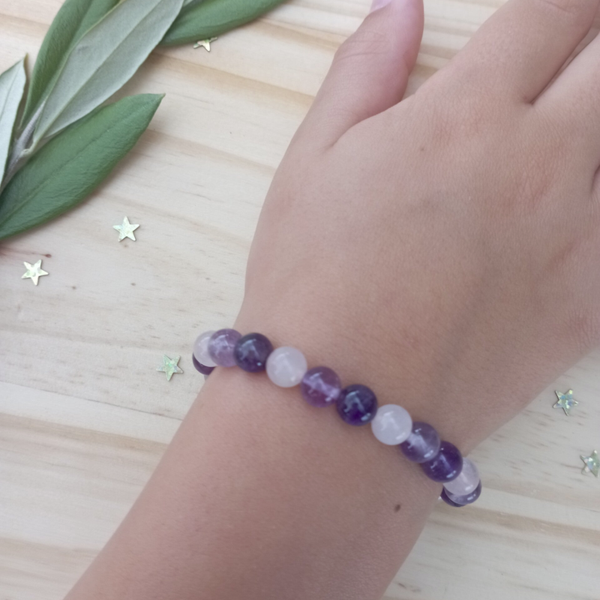 🌿Bracelet enfant en améthyste et quartz rose.Harmonie- sérénité 🌿
