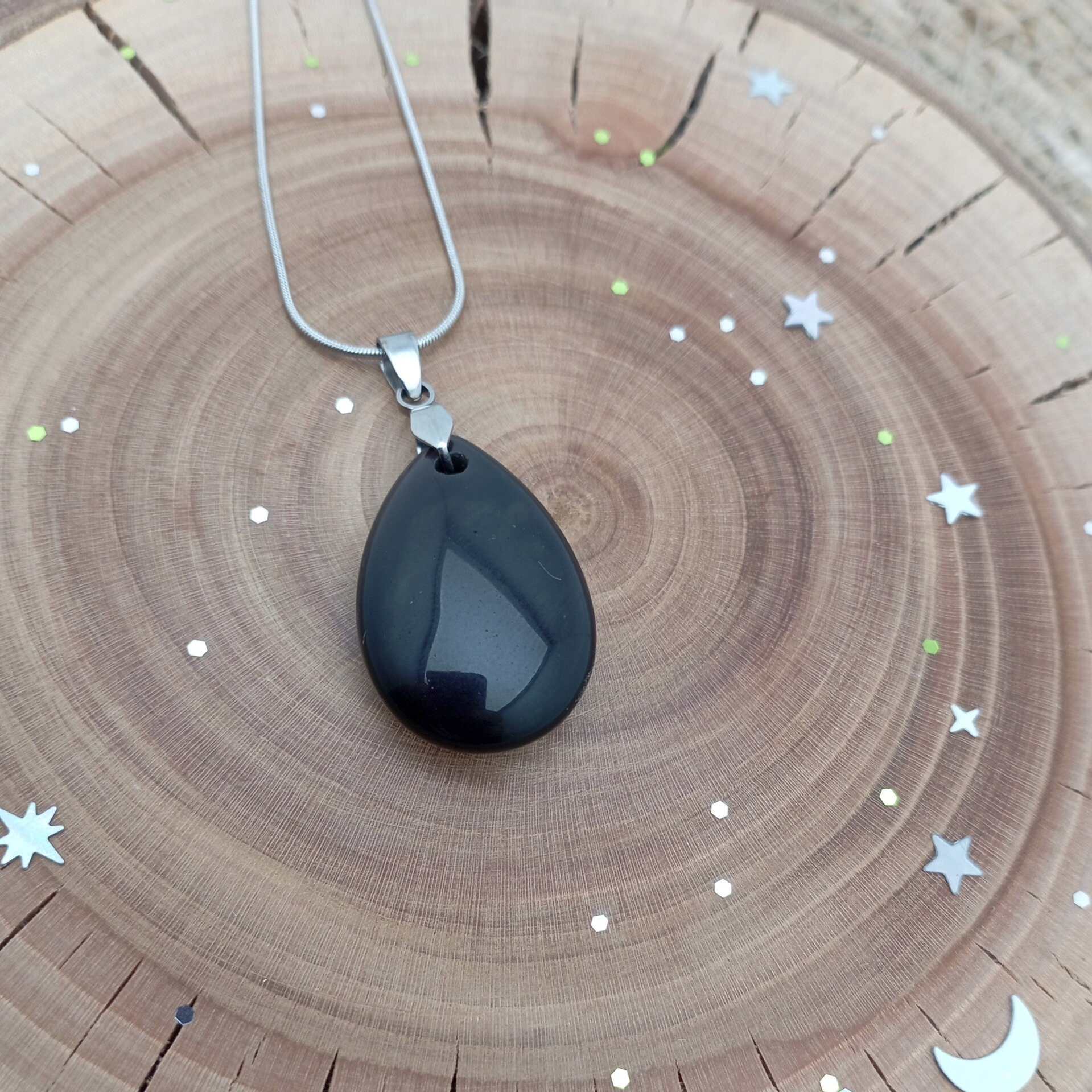 ✨ Pendentif Obsidienne Oeil Celeste- Protection puissante