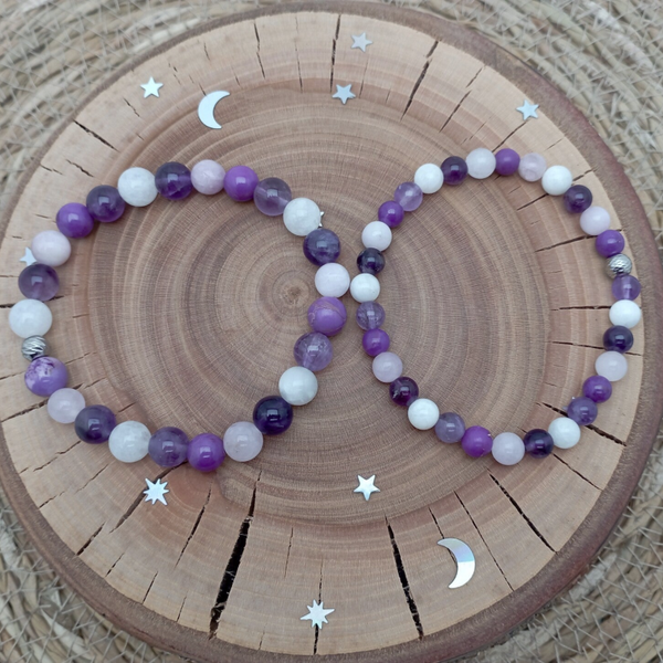 Bracelet SÉRÉNITÉ – Phosphosidérite, Améthyste, Cristal de Roche & Sélénite | Bijou en Pierres Naturelles